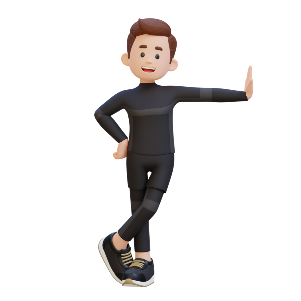 3D Sportsman Character Resting Against a Transparent Wall for a Futuristic Vibe png