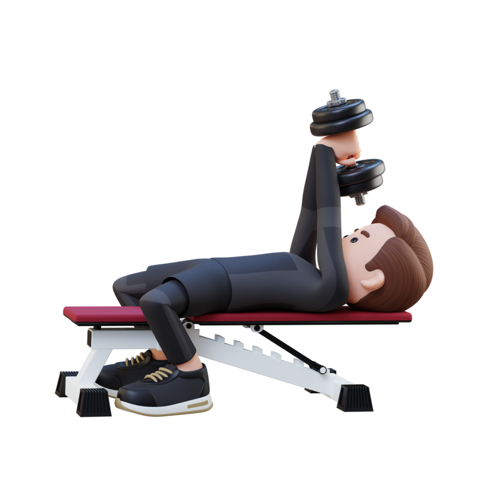 3D Sportsman Character Strengthening Back and Chest with Dumbbell Pullover Exercise png