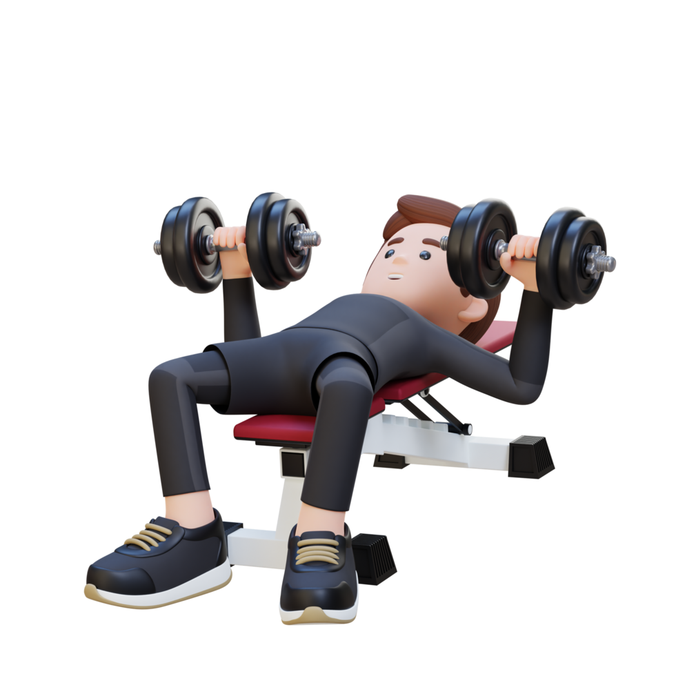 3D Sportsman Character Sculpting Muscular Physique with Dumbbell Bench Press png