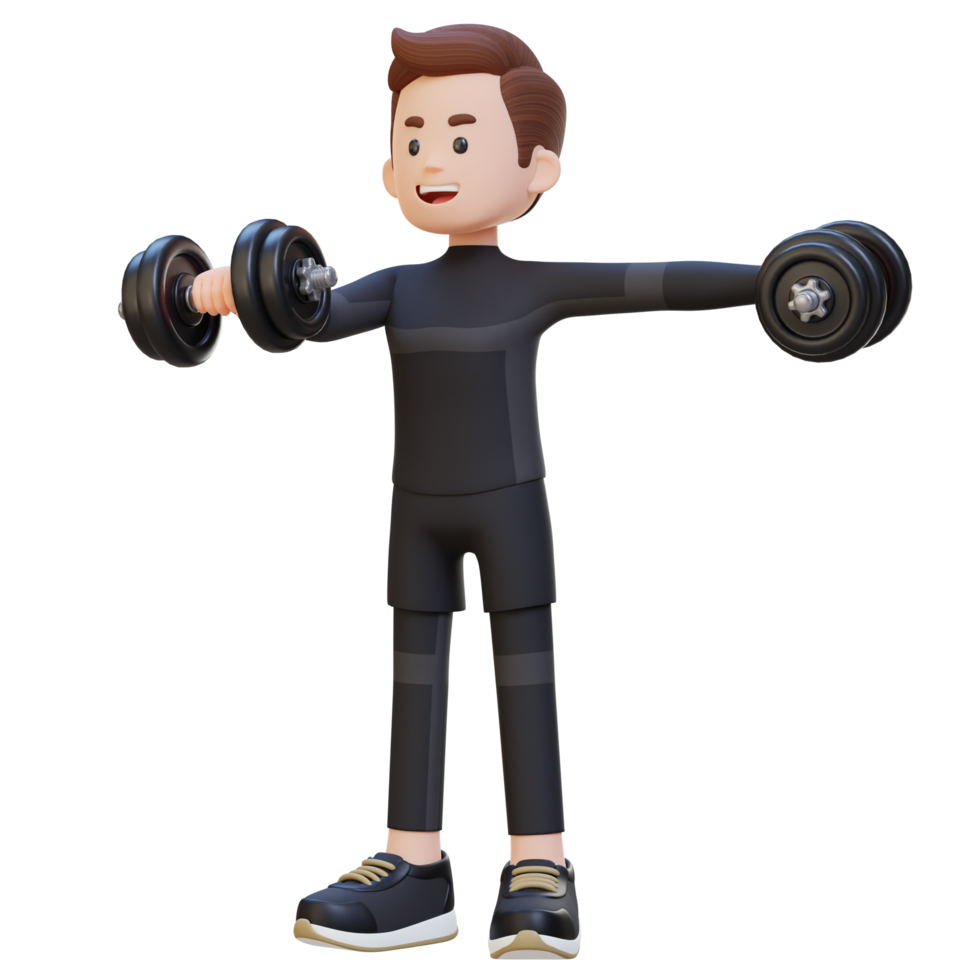 3D Sportsman Character Performing Heavy Dumbbell Raises png