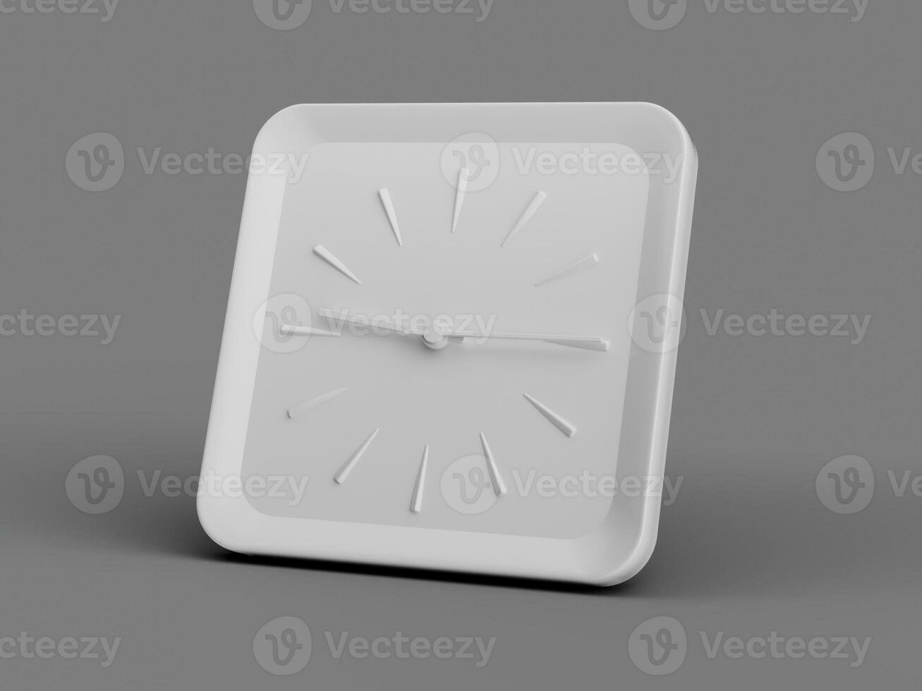 3d Simple White Square Wall Clock, 9 15 Nine Fifteen Quarter Past 9 Grey Background, 3d illustration photo