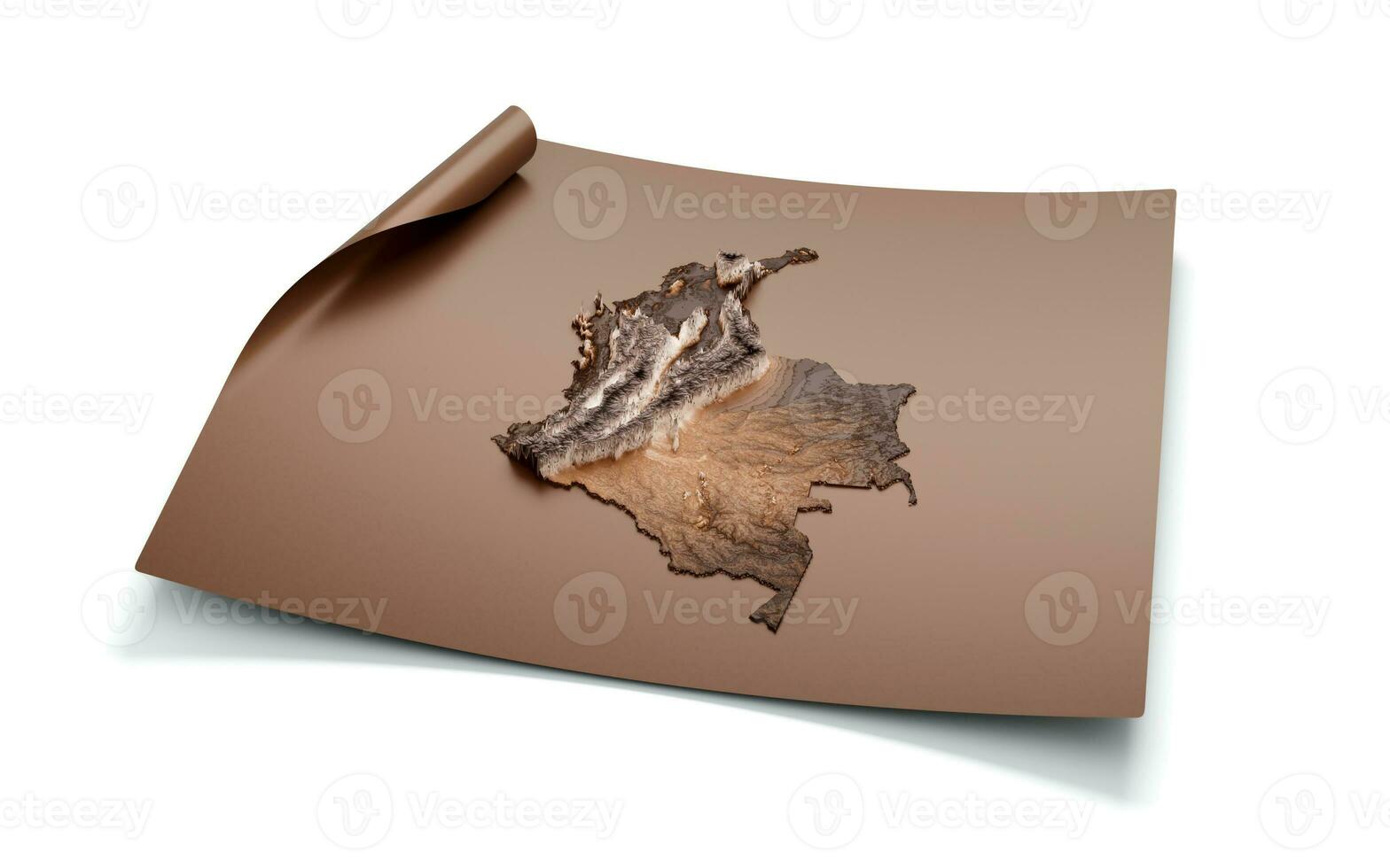 Map Of Colombia Old Style Brown On Unrolled Map Paper Sheet, 3d illustration photo
