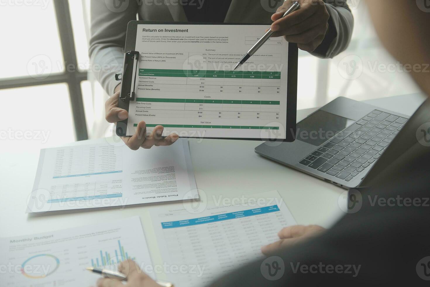 Team of business people working together in the meeting room office, teamwork background charts and graphs banner, double exposure successful teamwork,business planning concept. photo