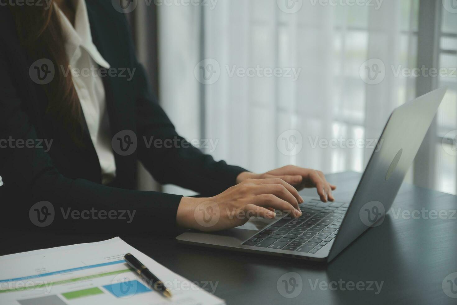 Audit concept,Administrator business man financial inspector and secretary making report calculating balance. Internal Revenue Service checking document. photo