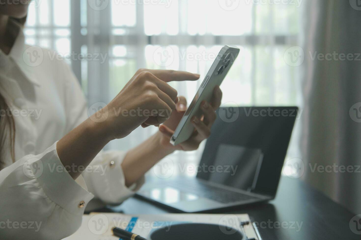 Audit concept,Administrator business man financial inspector and secretary making report calculating balance. Internal Revenue Service checking document. photo