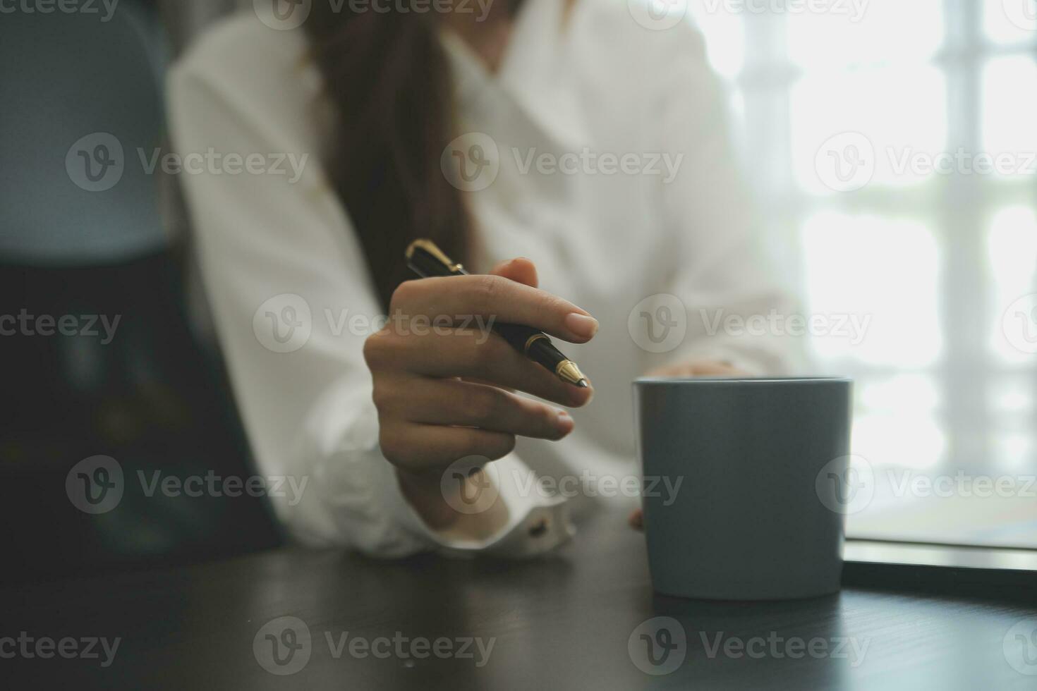 Audit concept,Administrator business man financial inspector and secretary making report calculating balance. Internal Revenue Service checking document. photo