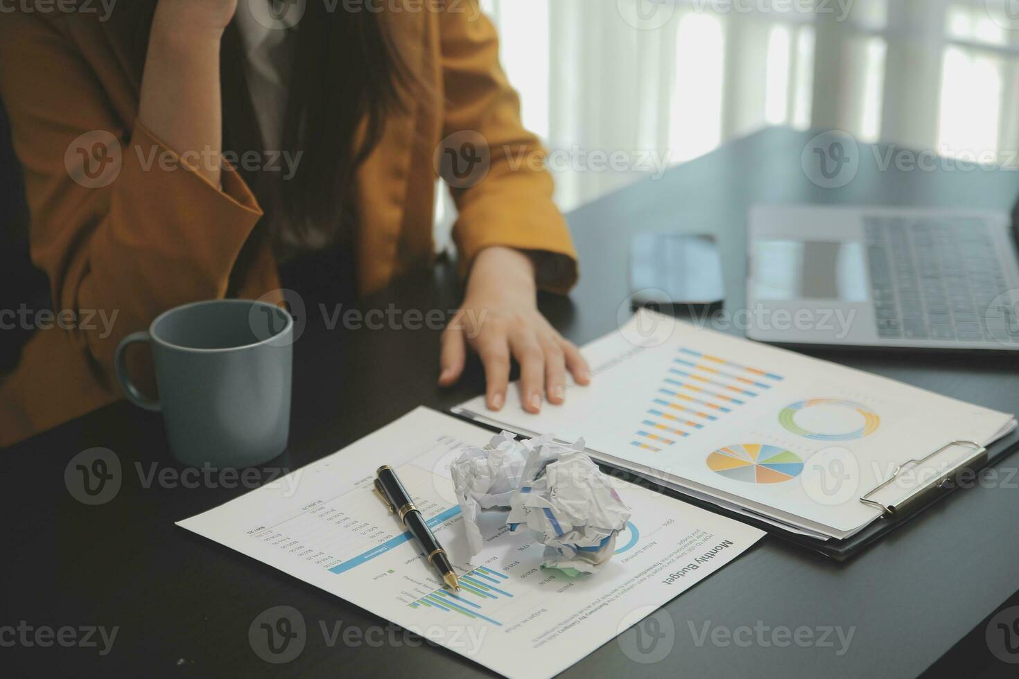Audit concept,Administrator business man financial inspector and secretary making report calculating balance. Internal Revenue Service checking document. photo