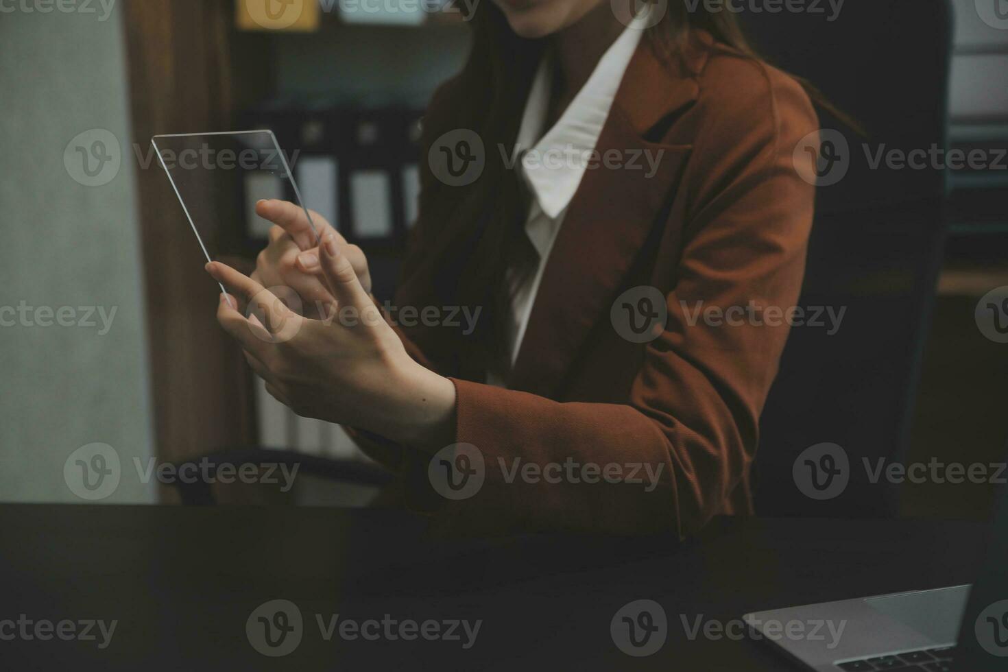 Audit concept,Administrator business man financial inspector and secretary making report calculating balance. Internal Revenue Service checking document. photo