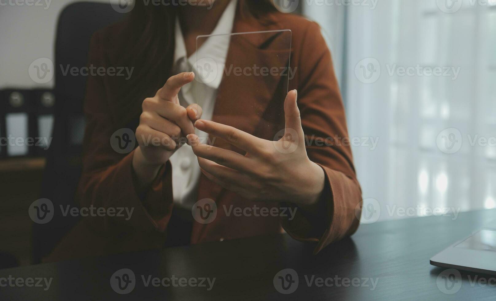 Audit concept,Administrator business man financial inspector and secretary making report calculating balance. Internal Revenue Service checking document. photo