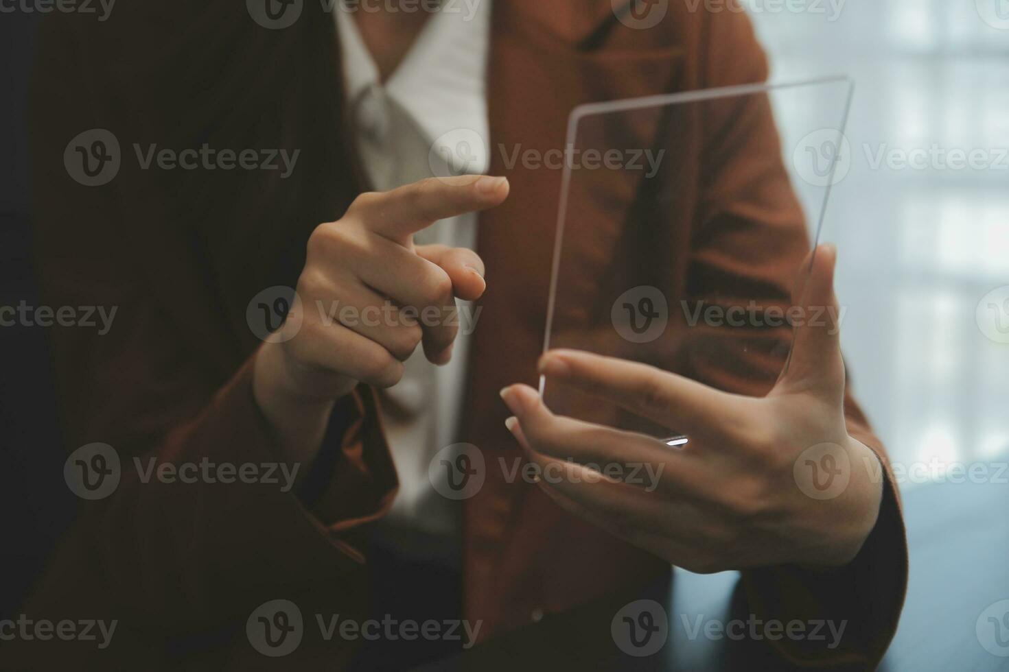 Audit concept,Administrator business man financial inspector and secretary making report calculating balance. Internal Revenue Service checking document. photo