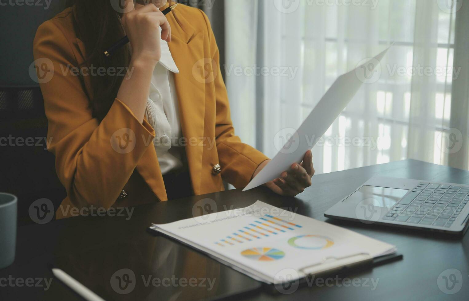 Audit concept,Administrator business man financial inspector and secretary making report calculating balance. Internal Revenue Service checking document. photo