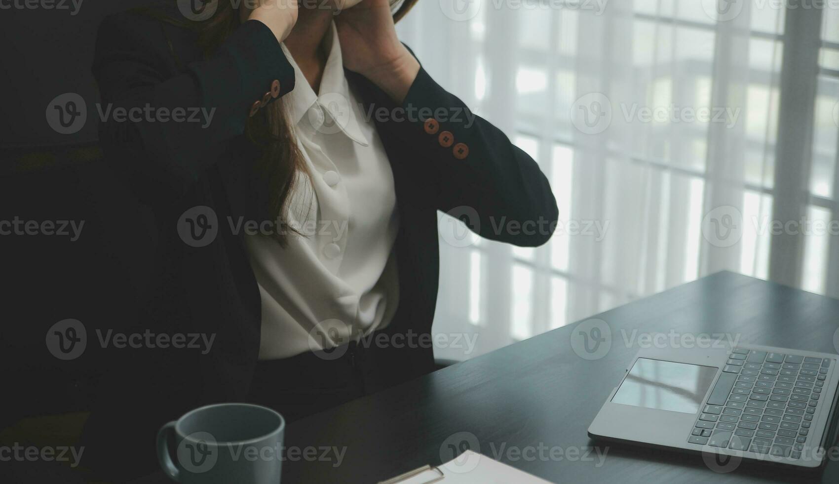 Audit concept,Administrator business man financial inspector and secretary making report calculating balance. Internal Revenue Service checking document. photo