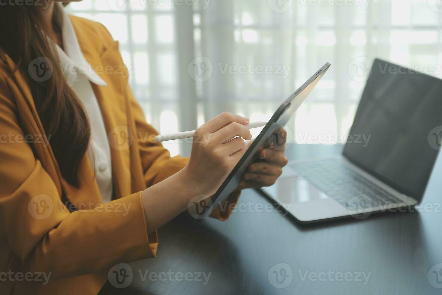 Audit concept,Administrator business man financial inspector and secretary making report calculating balance. Internal Revenue Service checking document. photo