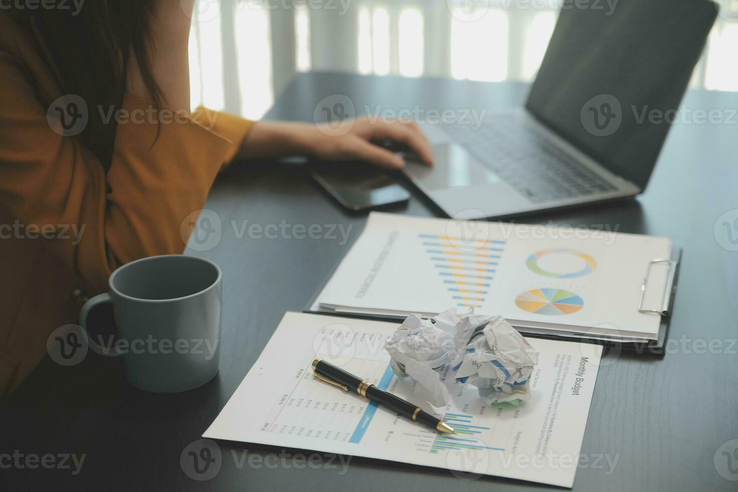 Audit concept,Administrator business man financial inspector and secretary making report calculating balance. Internal Revenue Service checking document. photo