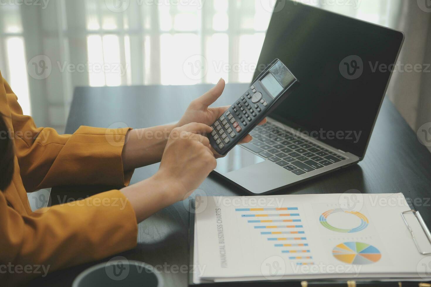 Audit concept,Administrator business man financial inspector and secretary making report calculating balance. Internal Revenue Service checking document. photo