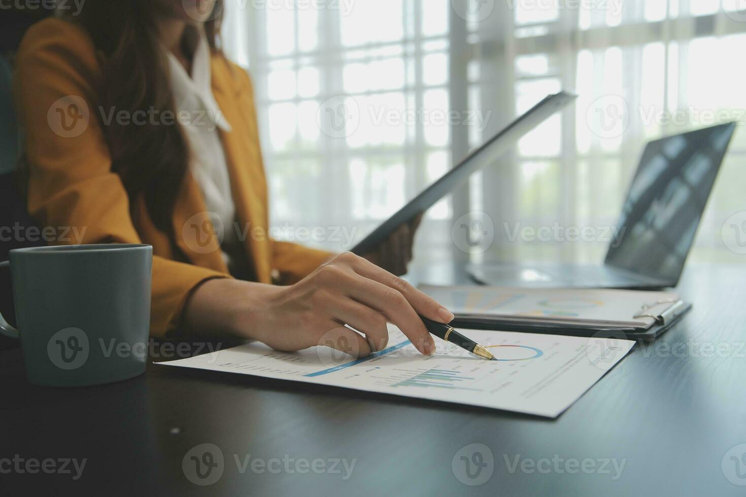 Audit concept,Administrator business man financial inspector and secretary making report calculating balance. Internal Revenue Service checking document. photo