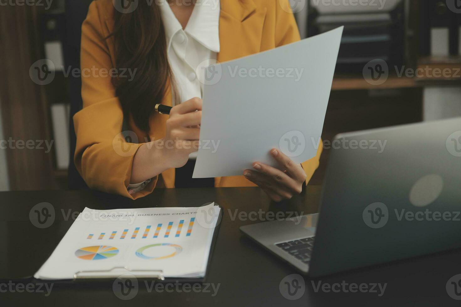 Audit concept,Administrator business man financial inspector and secretary making report calculating balance. Internal Revenue Service checking document. photo