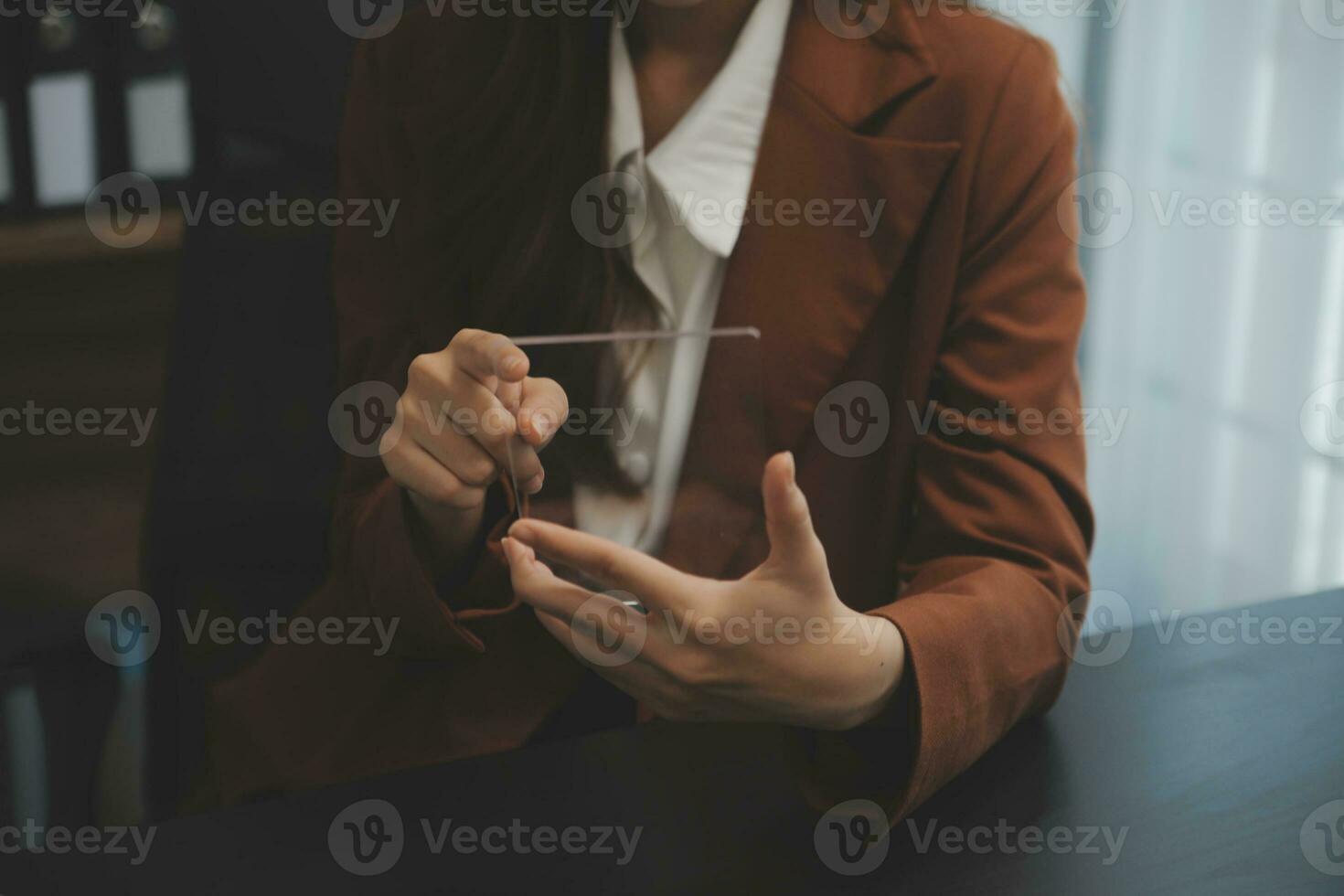 Audit concept,Administrator business man financial inspector and secretary making report calculating balance. Internal Revenue Service checking document. photo