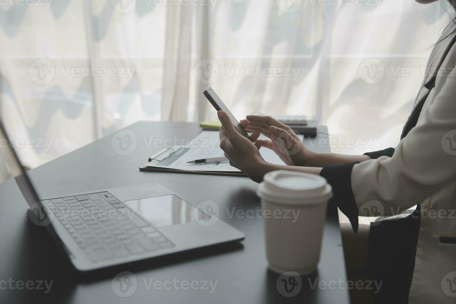 Audit concept,Administrator business man financial inspector and secretary making report calculating balance. Internal Revenue Service checking document. photo
