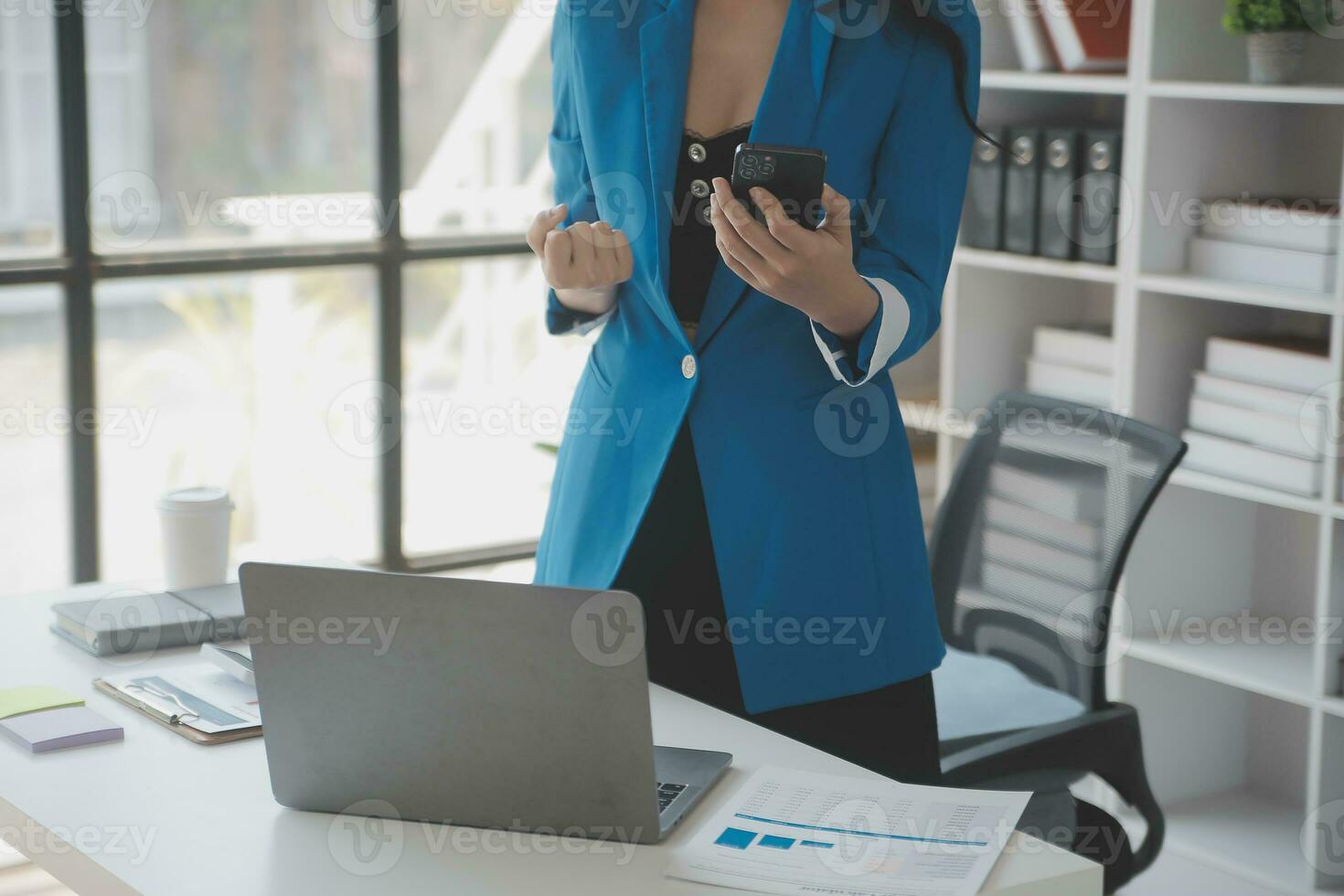Audit concept,Administrator business man financial inspector and secretary making report calculating balance. Internal Revenue Service checking document. photo