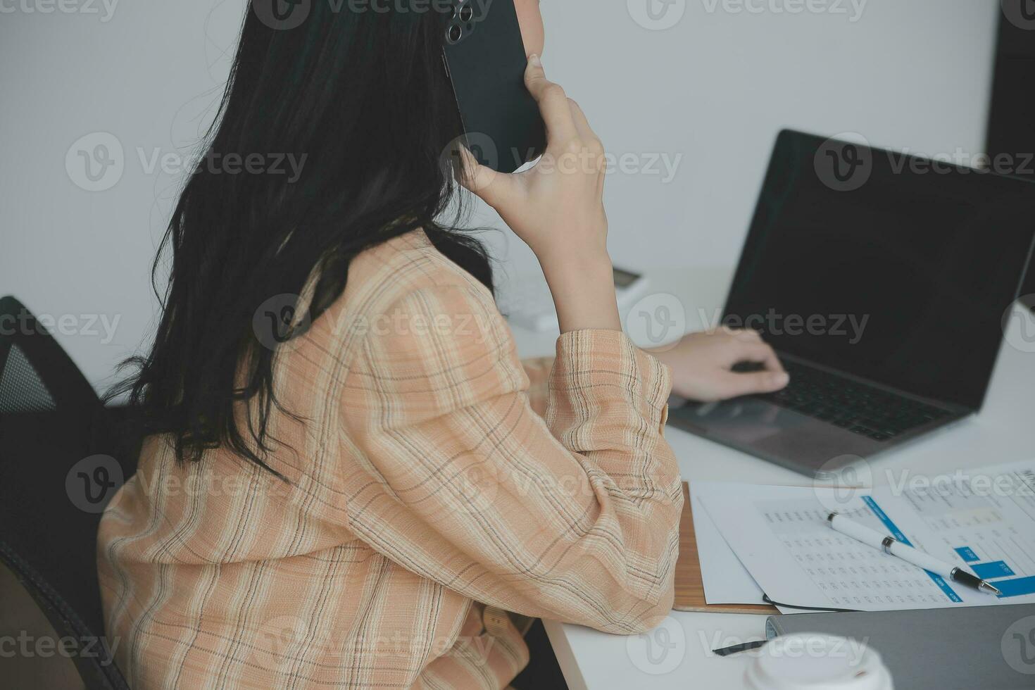 Audit concept,Administrator business man financial inspector and secretary making report calculating balance. Internal Revenue Service checking document. photo