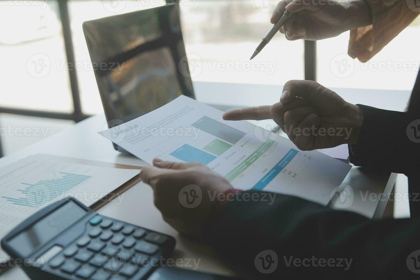 Audit concept,Administrator business man financial inspector and secretary making report calculating balance. Internal Revenue Service checking document. photo