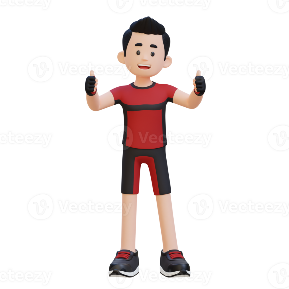 3D Sportsman Character Embracing a Positive Lifestyle with a Thumb Up Pose png