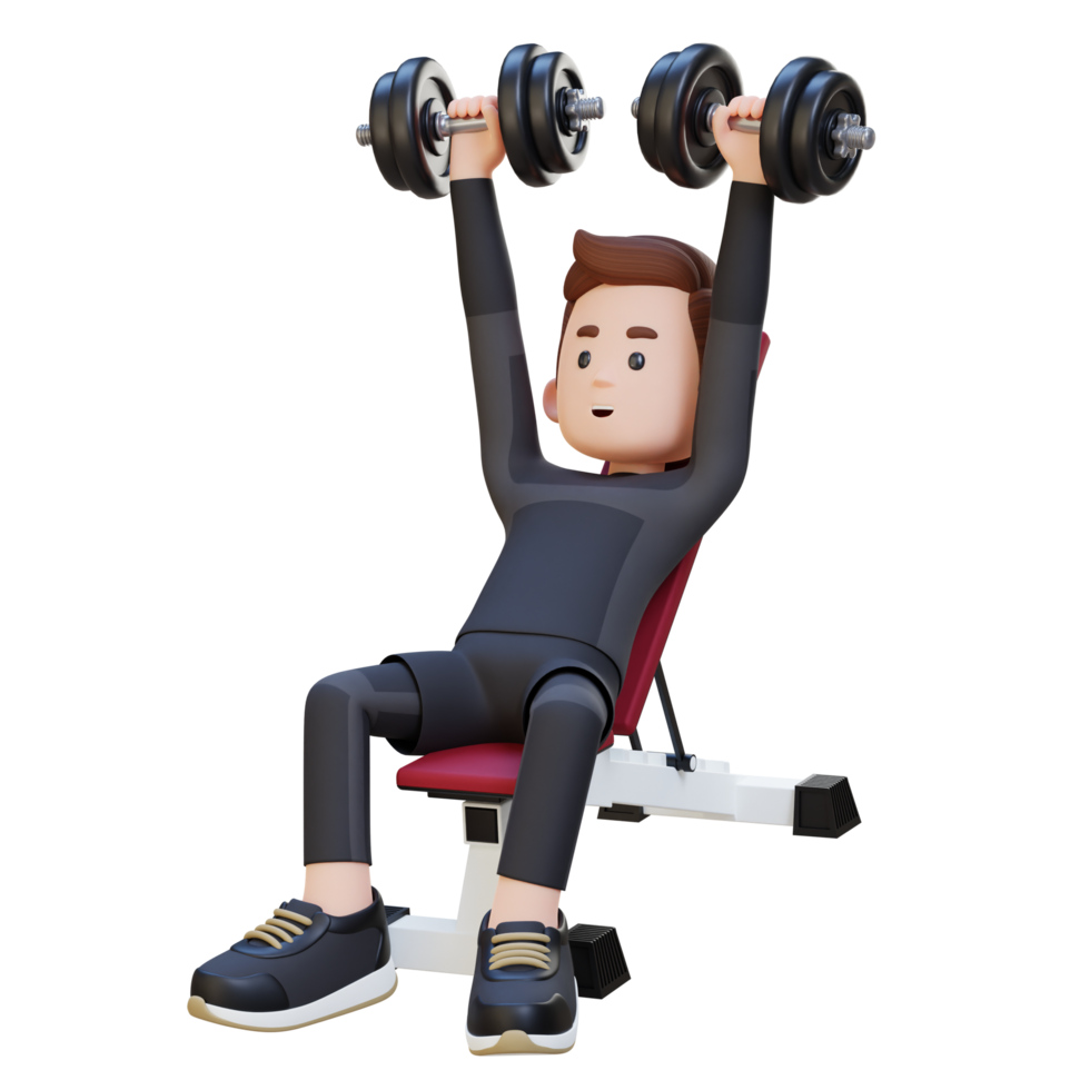 3D Sportsman Character Building Upper Body Strength with Incline Bench Dumbbell Chest Press png