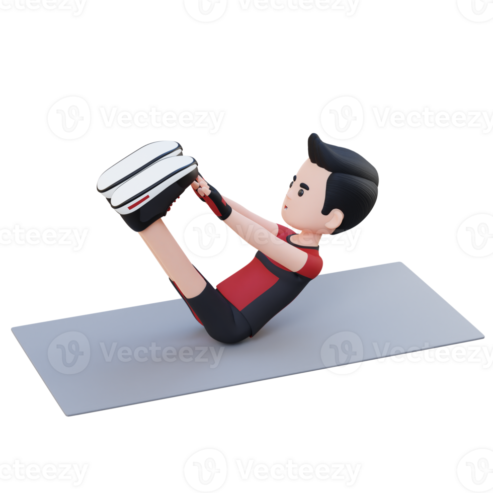 Dynamic 3D Sporty Male Character Performing Abs V Ups Workout at the Gym png