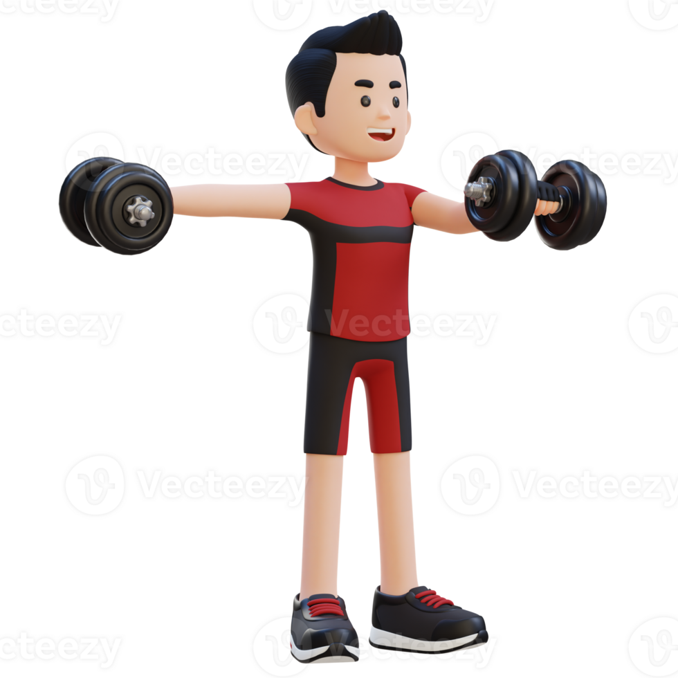 3D Sportsman Character Performing Heavy Dumbbell Raises png