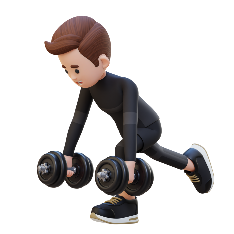 3D Sportsman Character Performing Dumbbell Single Leg Deadlift left png