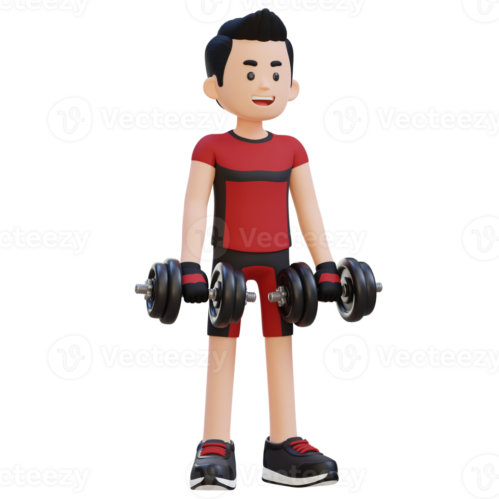 3D Sportsman Character Performing Dumbbell Reverse Curl png