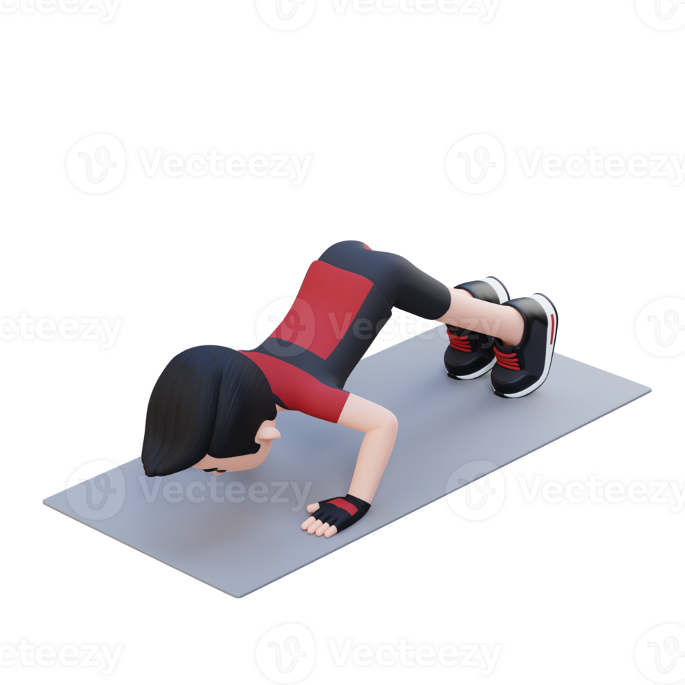 3D Sporty Male Character Perfecting Pike Push Up at the Gym png