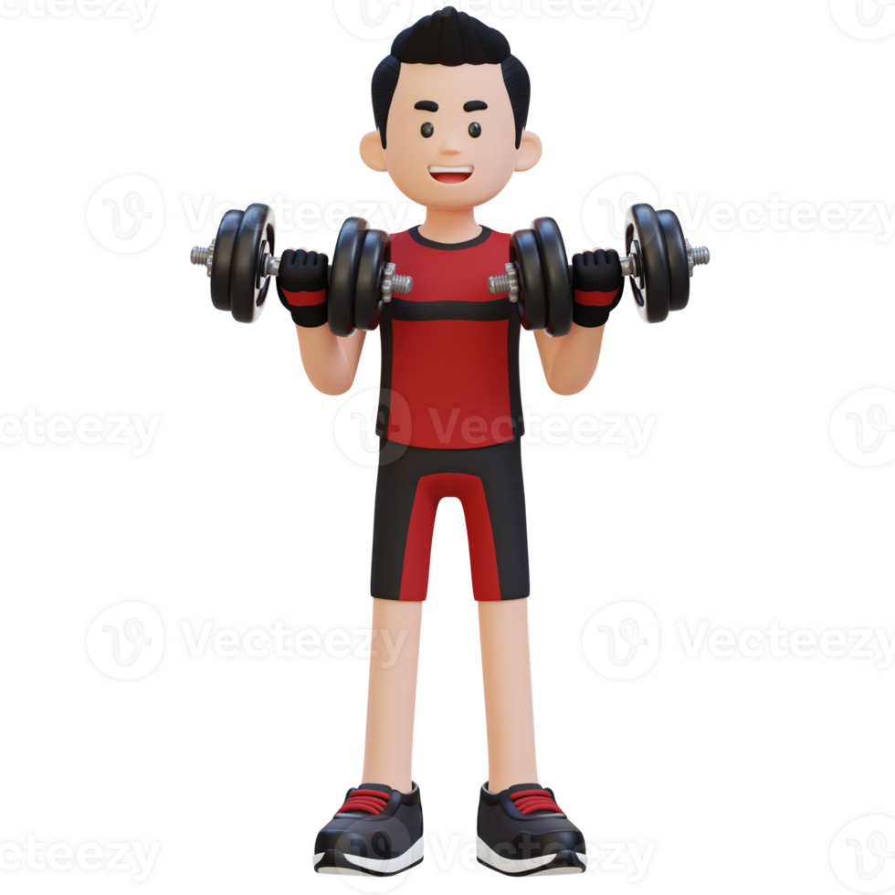 3D Sportsman Character Performing Bicep Curl with Dumbbell png