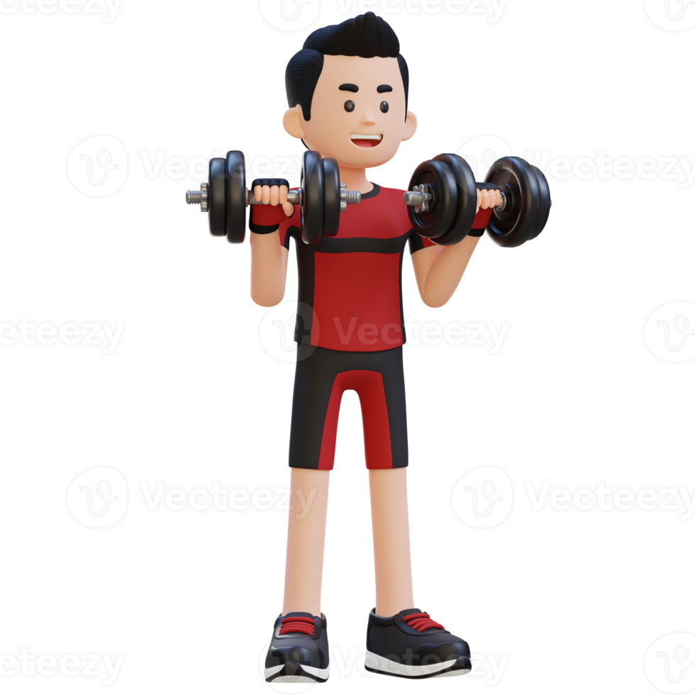 3D Sportsman Character Performing Dumbbell Reverse Curl png