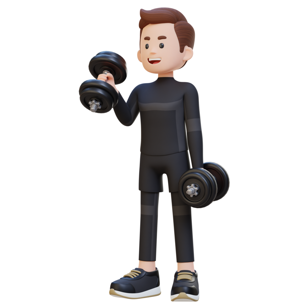 3D Sportsman Character Performing Right Hammer Curl with Dumbbell png