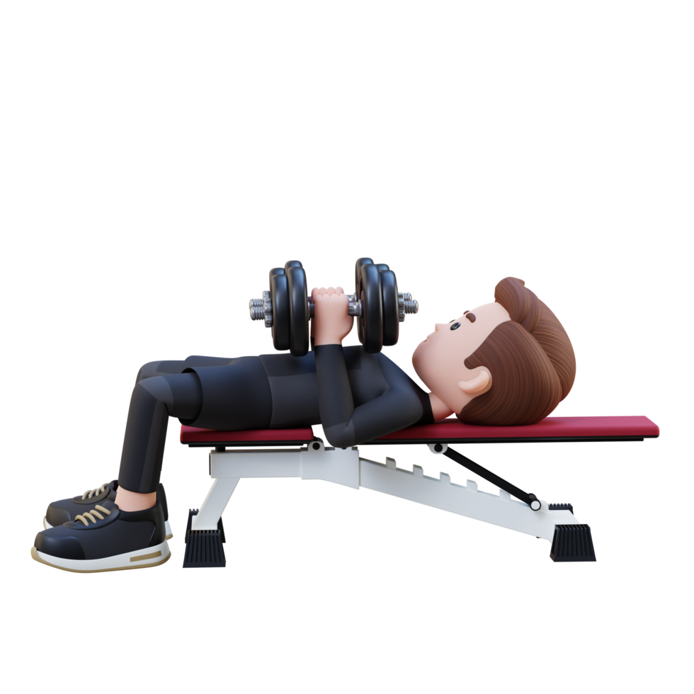 3D Sportsman Character Enhancing Upper Body Strength with Dumbbell Close Grip Bench Press png