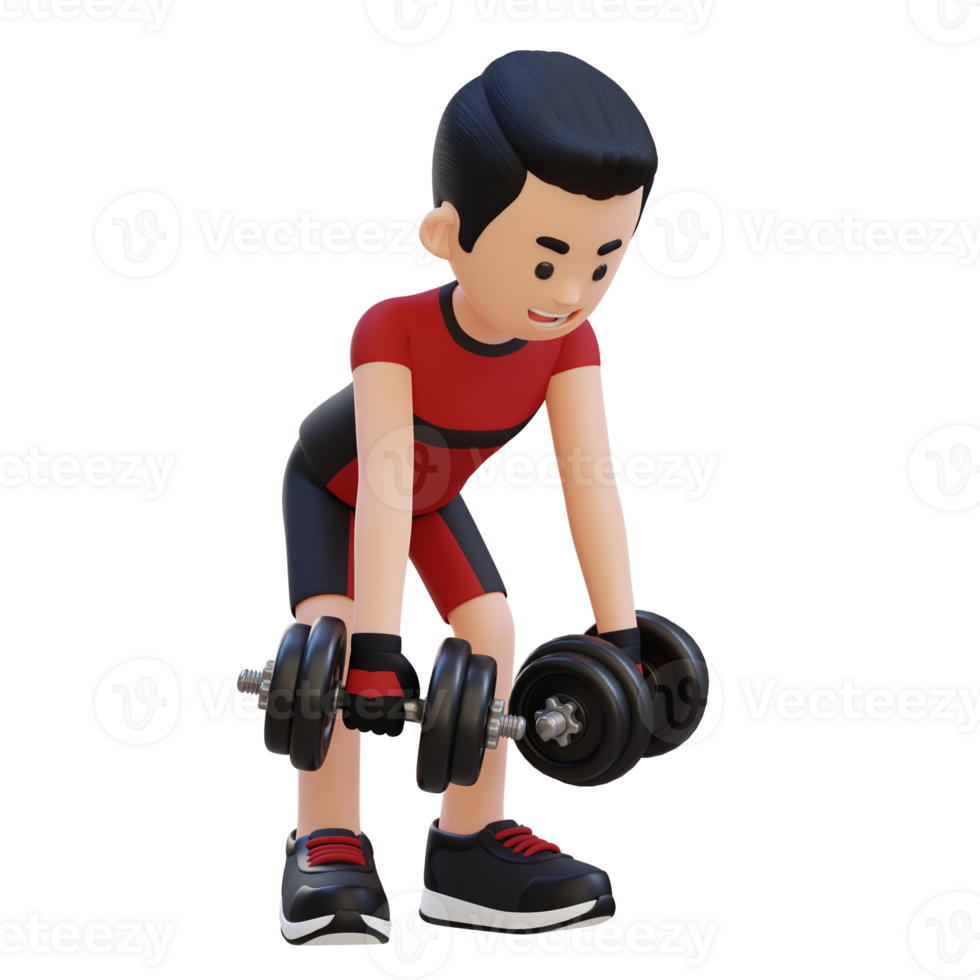 3D Sportsman Character Performing Dumbbell Bent Over Reverse Fly png