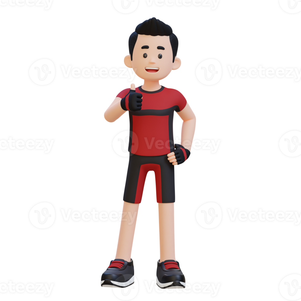 3D Sportsman Character Embracing a Positive Lifestyle with a Thumb Up Pose png