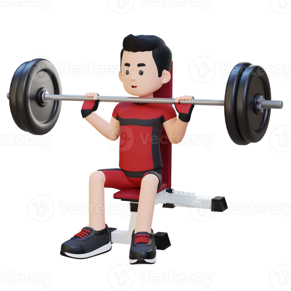 3D Sportsman Character Building Upper Body Strength with Overhead Bench Press Workout png