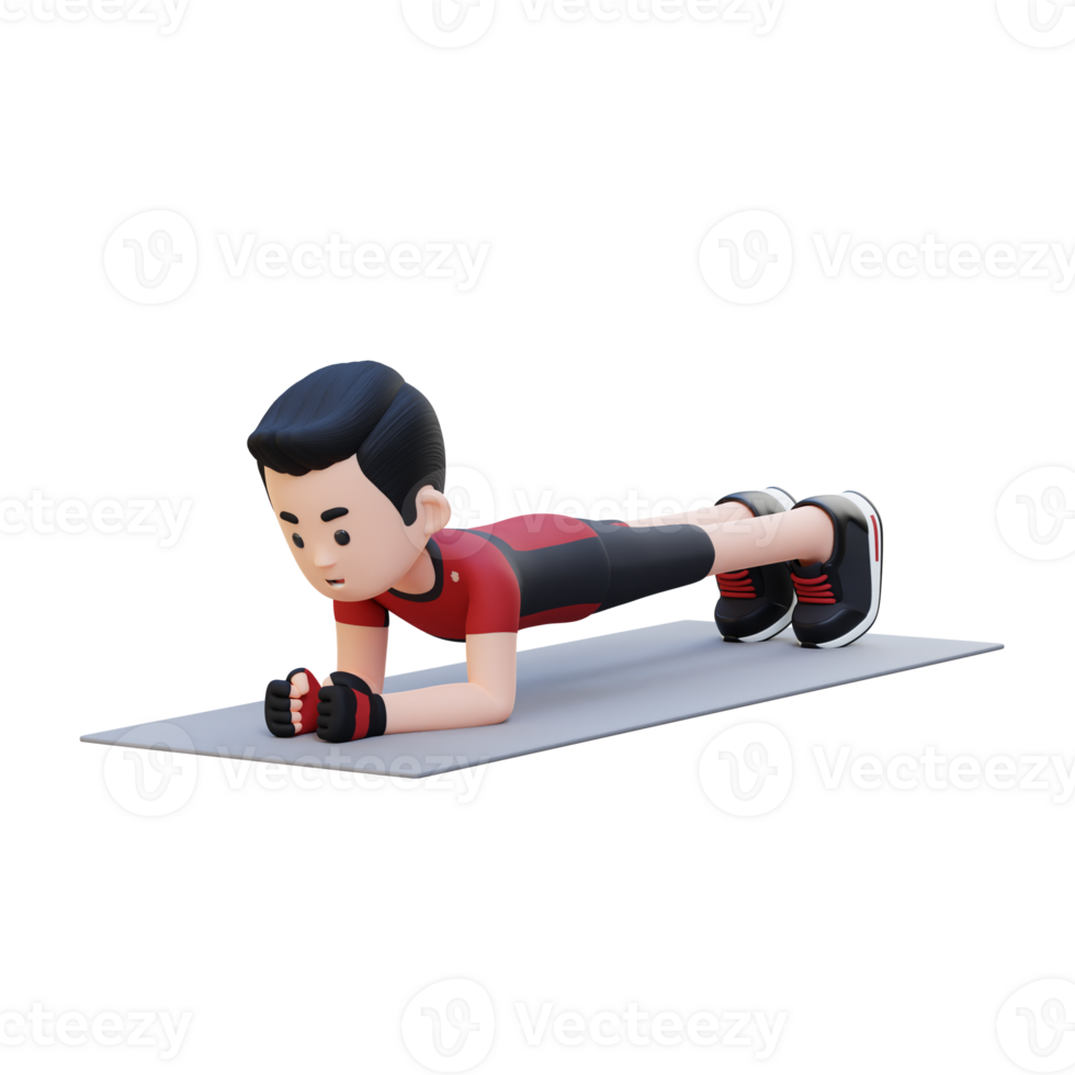 Dynamic 3D Sporty Male Character Nailing the Plank Pose at Home Gym png