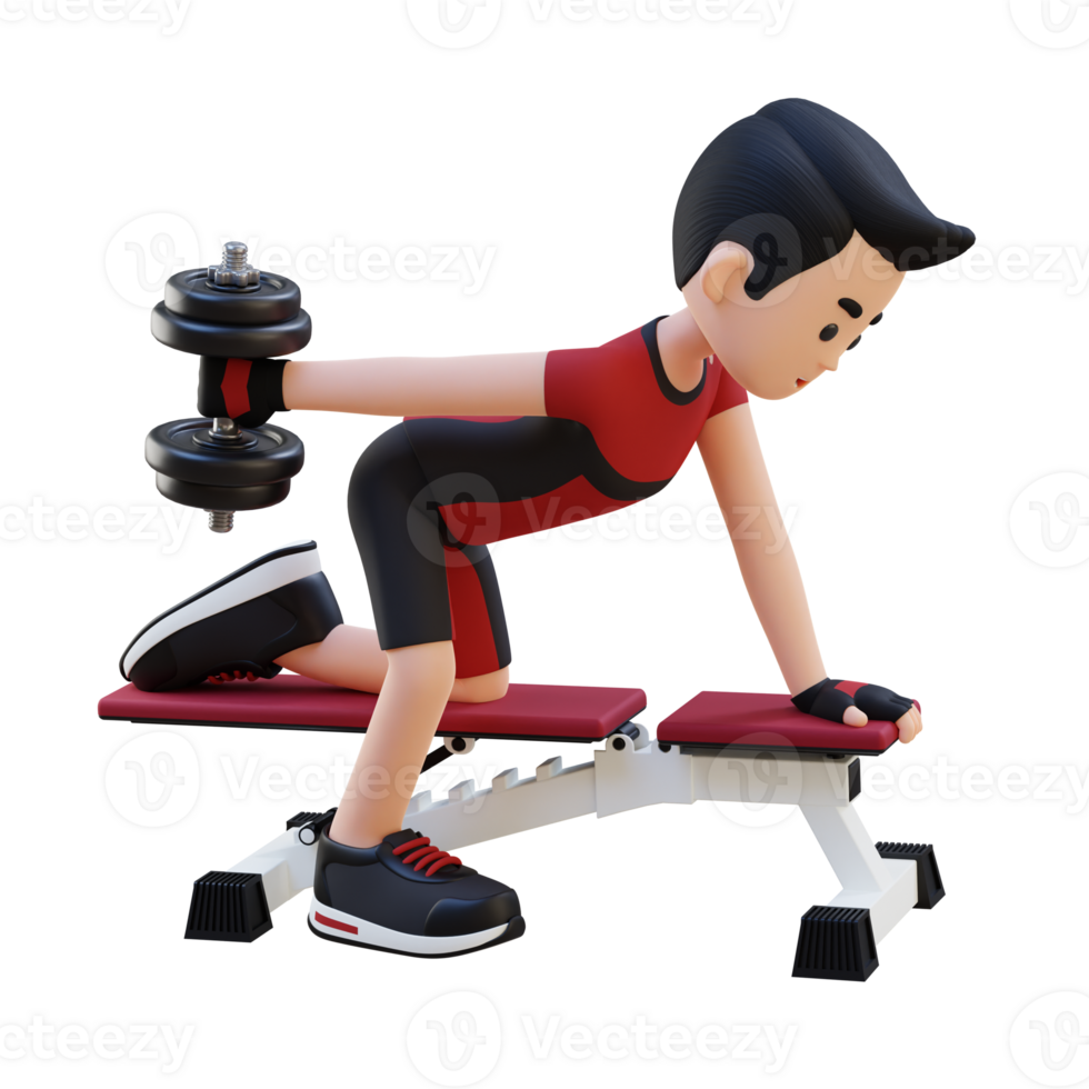3D Sportsman Character Sculpting Triceps with Dumbbell Kickback Exercise png