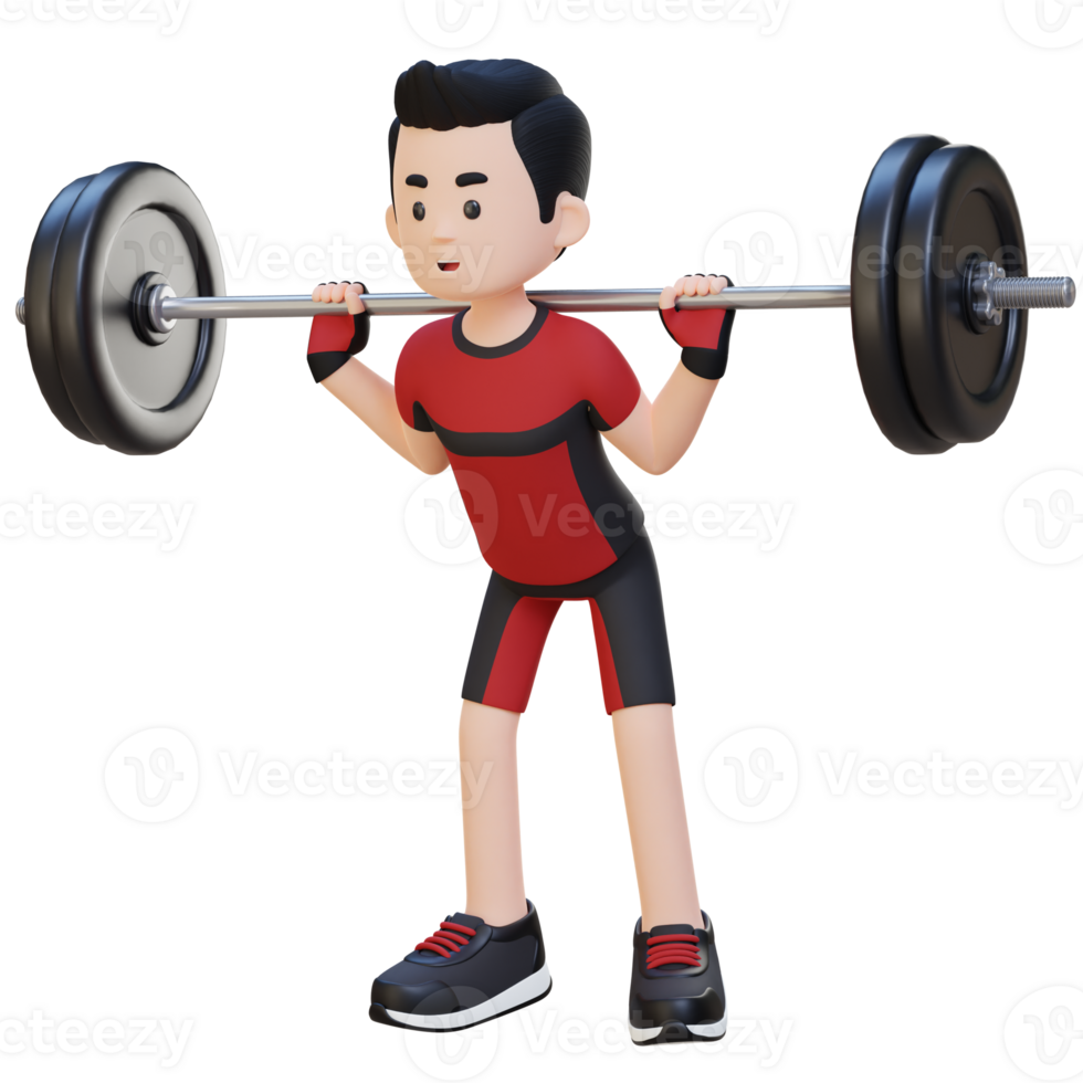 3D Sportsman Character Building Lower Body Strength with Barbell Squat Workout png