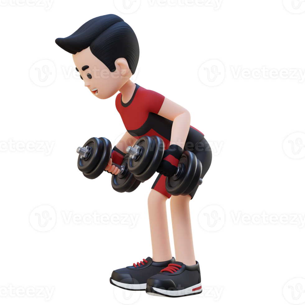 3D Sportsman Character Performing Dumbbell Kickbacks png