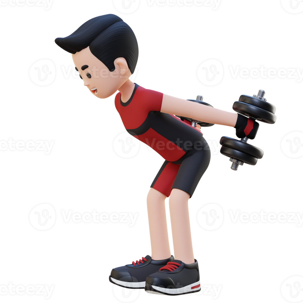 3D Sportsman Character Performing Dumbbell Kickbacks png