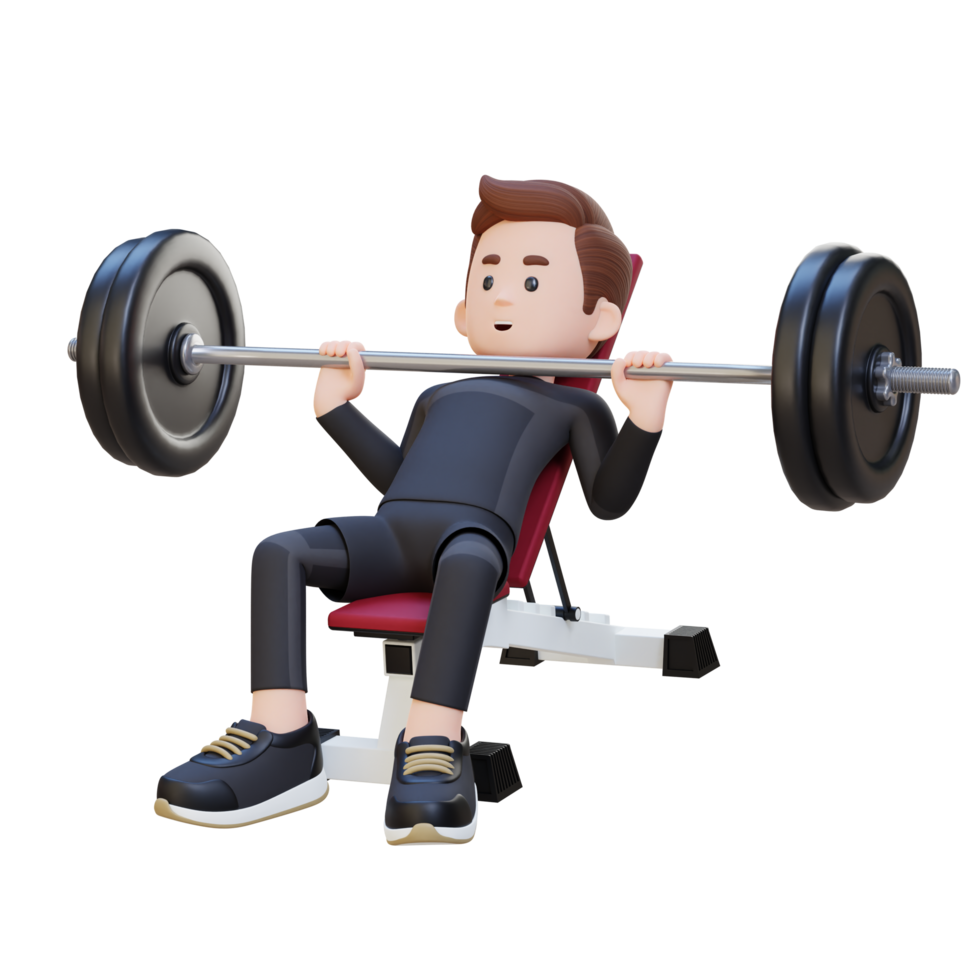 3D Sportsman Character Sculpting Upper Body with Incline Bench Press Workout png
