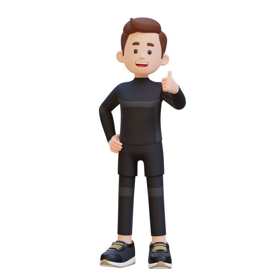 3d desportista personagem abraçando uma positivo estilo de vida com uma polegar acima pose png