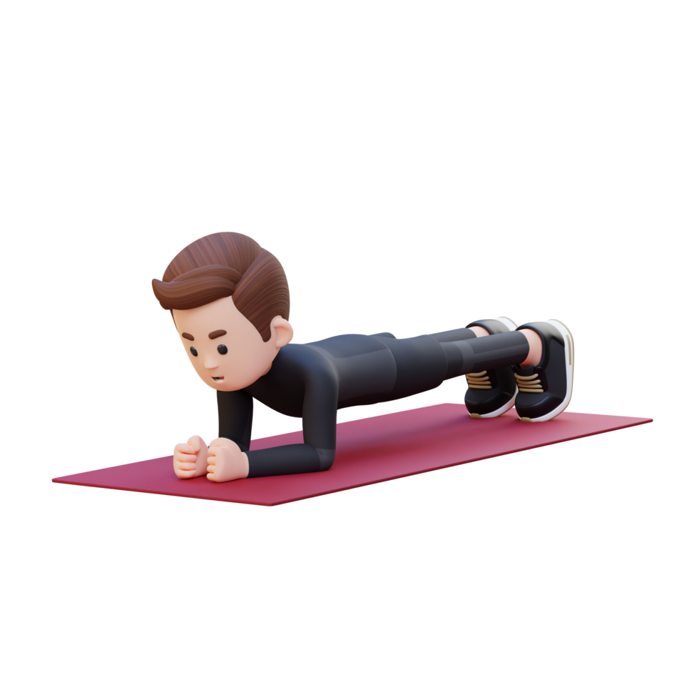 Dynamic 3D Sporty Male Character Nailing the Plank Pose at Home Gym png