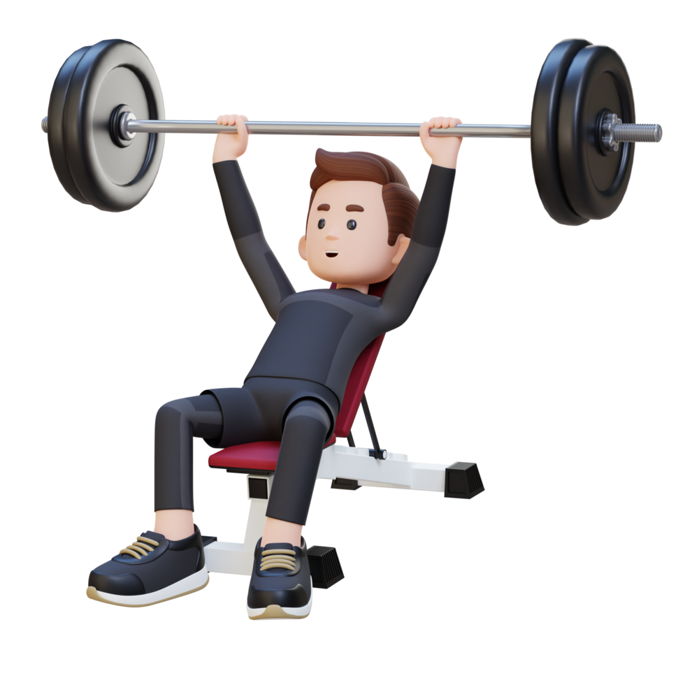 3D Sportsman Character Sculpting Upper Body with Incline Bench Press Workout png