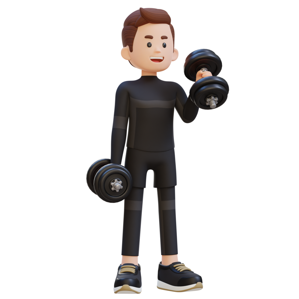 3D Sportsman Character Performing Left Hammer Curl with Dumbbell png